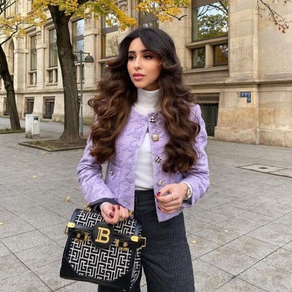 SET Mango Houndstooth Blazer Jacket Skirt Buttons Lilac New - Picture 10 of 11